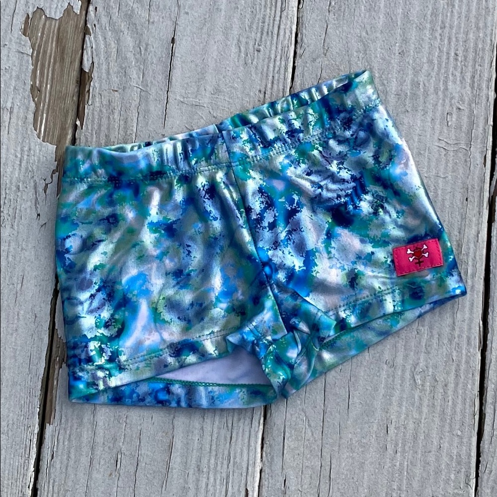 Girls metallic silver blue tie dye tumble shorts
